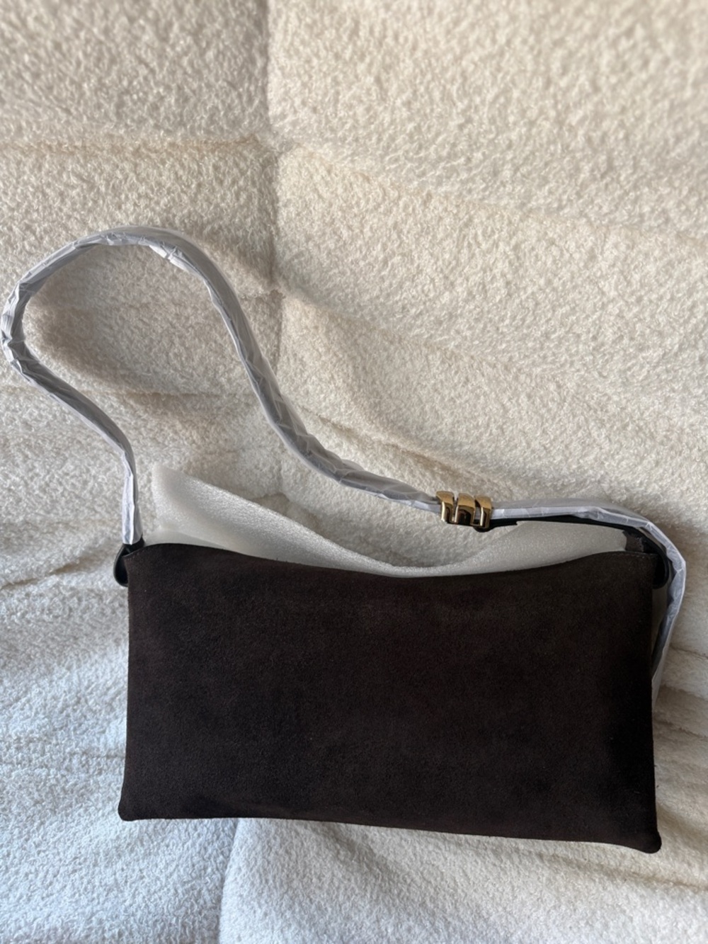 NWT Madewell Dark Carob Brown Suede Shoulder Bag with Gold Hardware - Picture 5 of 6